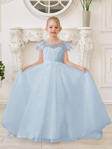 Vestido de niña de las flores para la Primera Comunión, color marfil, con cola desmontable estilo princesa. 