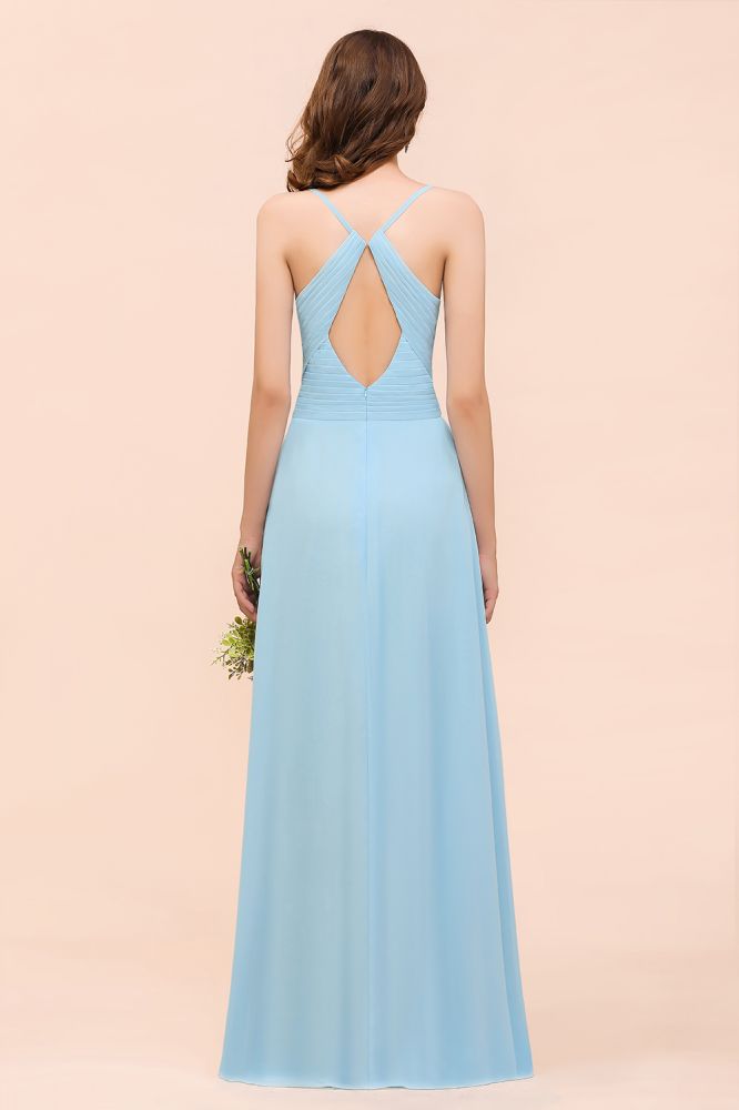 Vestido de dama de honor azul celeste sin mangas, corte A. Vestido sencillo para la dama de honor.