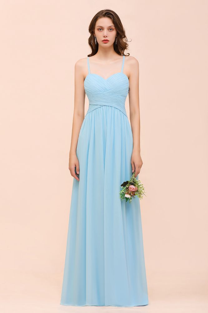 Vestido de dama de honor azul celeste sin mangas, corte A. Vestido sencillo para la dama de honor.