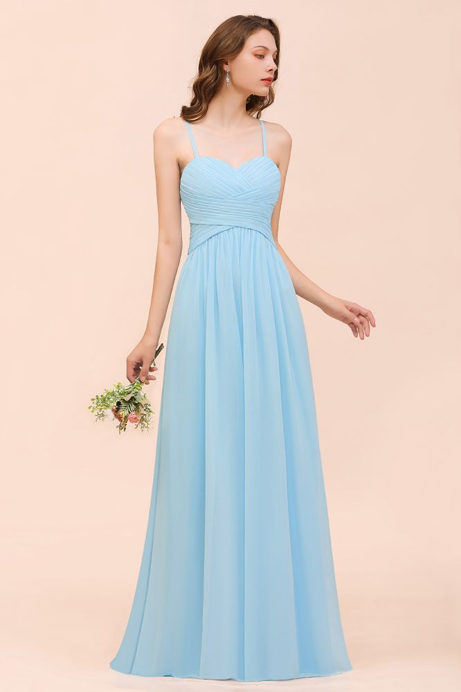 Vestido de dama de honor azul celeste sin mangas, corte A. Vestido sencillo para la dama de honor.