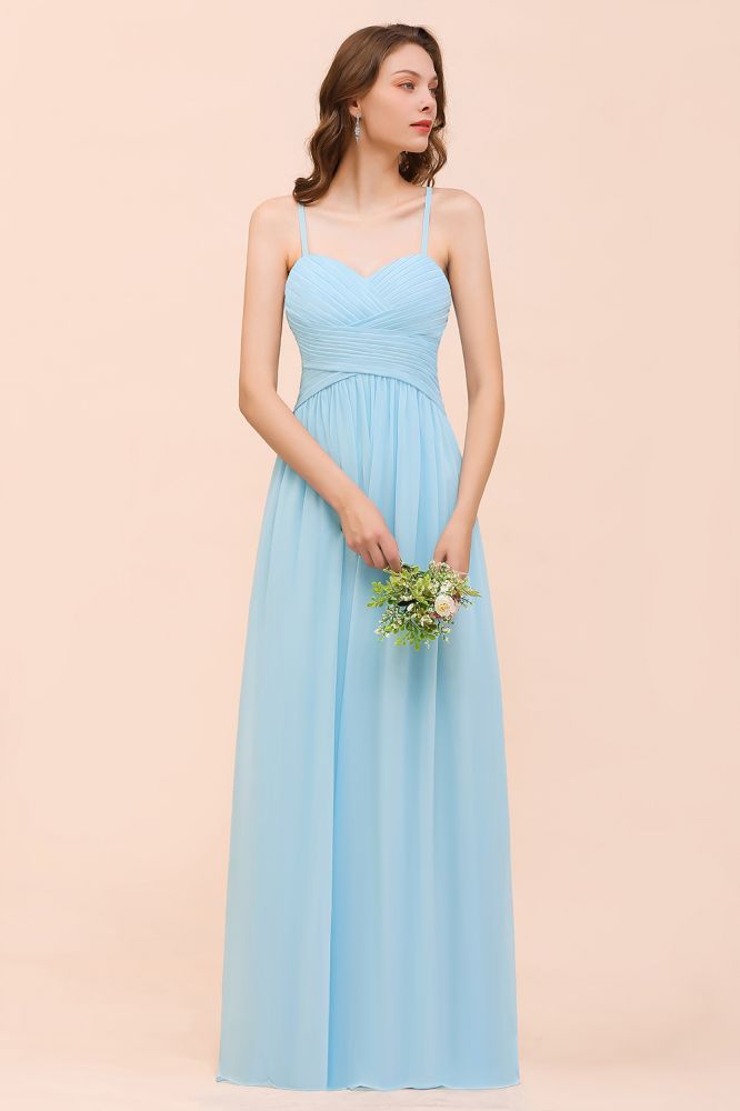 Vestido de dama de honor azul celeste sin mangas, corte A. Vestido sencillo para la dama de honor.