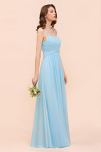 Vestido de dama de honor azul celeste sin mangas, corte A. Vestido sencillo para la dama de honor.