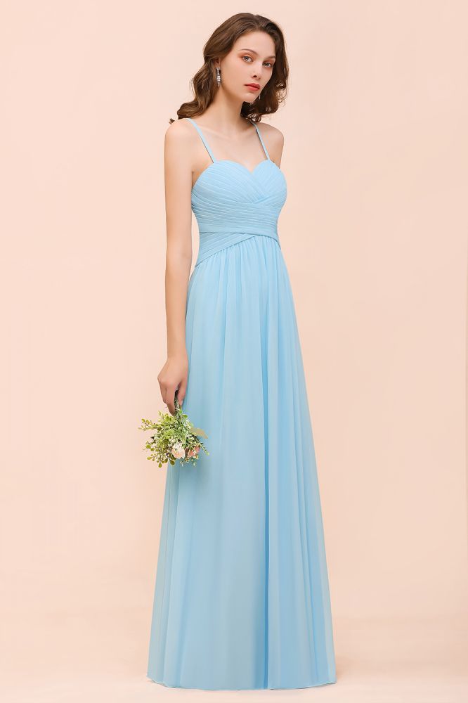 Vestido de dama de honor azul celeste sin mangas, corte A. Vestido sencillo para la dama de honor.