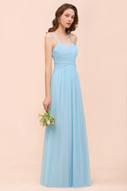 Vestido de dama de honor azul celeste sin mangas, corte A. Vestido sencillo para la dama de honor.