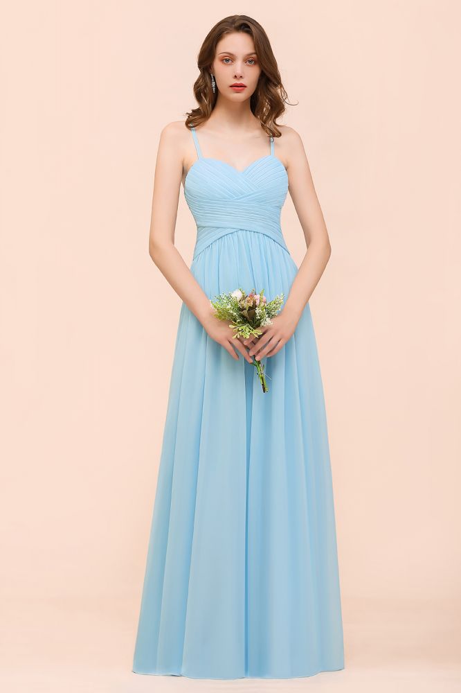Vestido de dama de honor azul celeste sin mangas, corte A. Vestido sencillo para la dama de honor.