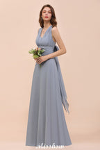 Vestido de dama de honor sin mangas, corte en A, vestido formal hasta el suelo