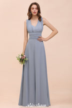 Vestido de dama de honor sin mangas, corte en A, vestido formal hasta el suelo