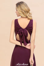 Vestido de dama de honor de gasa sin mangas, corte en A, largo hasta el suelo, escote en V.
