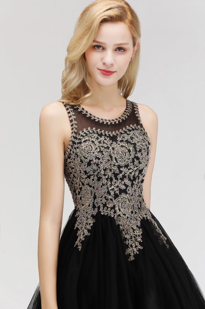 Robe de cocktail sans manches trapèze ornée de perles scintillantes, robe de bal de fin d'année