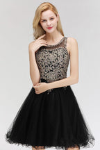 Robe de cocktail sans manches trapèze ornée de perles scintillantes, robe de bal de fin d'année