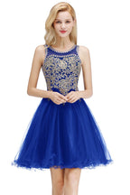 Robe de cocktail sans manches trapèze ornée de perles scintillantes, robe de bal de fin d'année