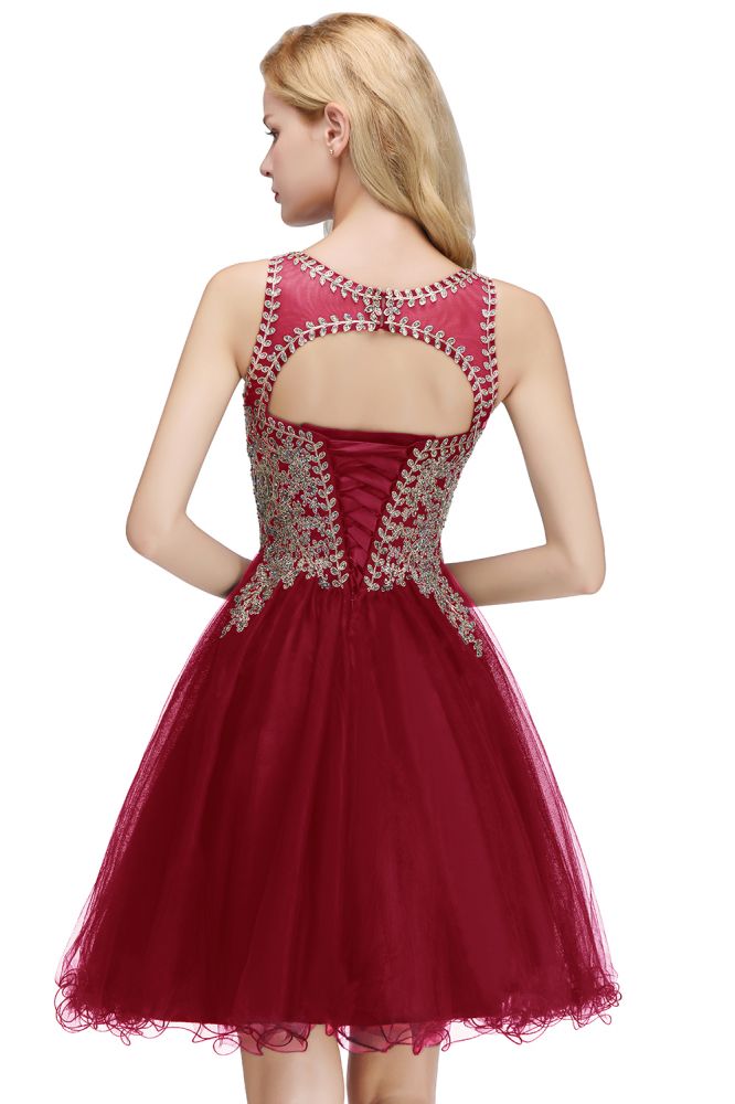 Robe de cocktail sans manches trapèze ornée de perles scintillantes, robe de bal de fin d'année