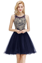Robe de cocktail sans manches trapèze ornée de perles scintillantes, robe de bal de fin d'année