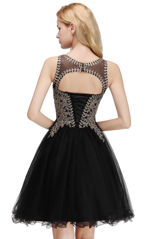 Robe de cocktail sans manches trapèze ornée de perles scintillantes, robe de bal de fin d'année