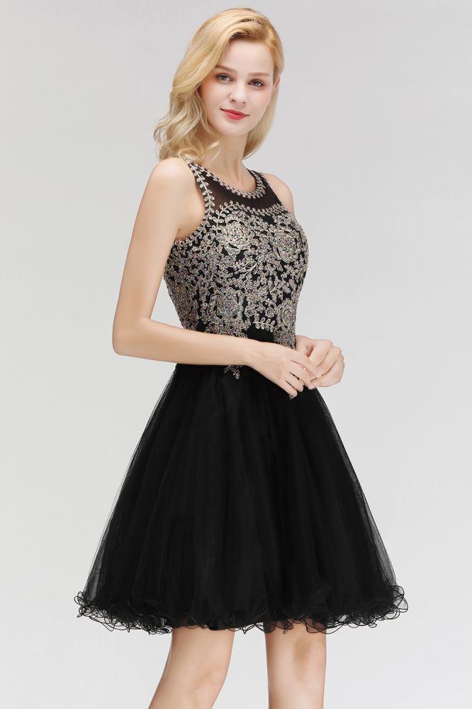 Robe de cocktail sans manches trapèze ornée de perles scintillantes, robe de bal de fin d'année