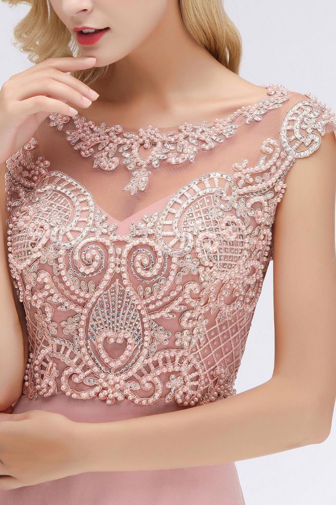 Sleeveless Aline Evening Maxi Dress Beading Crew Neck Party Dress Floor Length