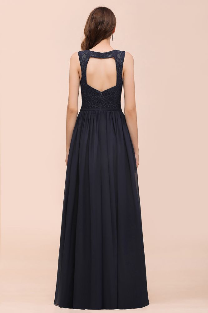 Vestido largo de noche negro sin mangas, corte en A, de gasa, para dama de honor, vestido formal