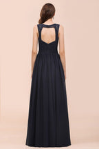 Vestido largo de noche negro sin mangas, corte en A, de gasa, para dama de honor, vestido formal