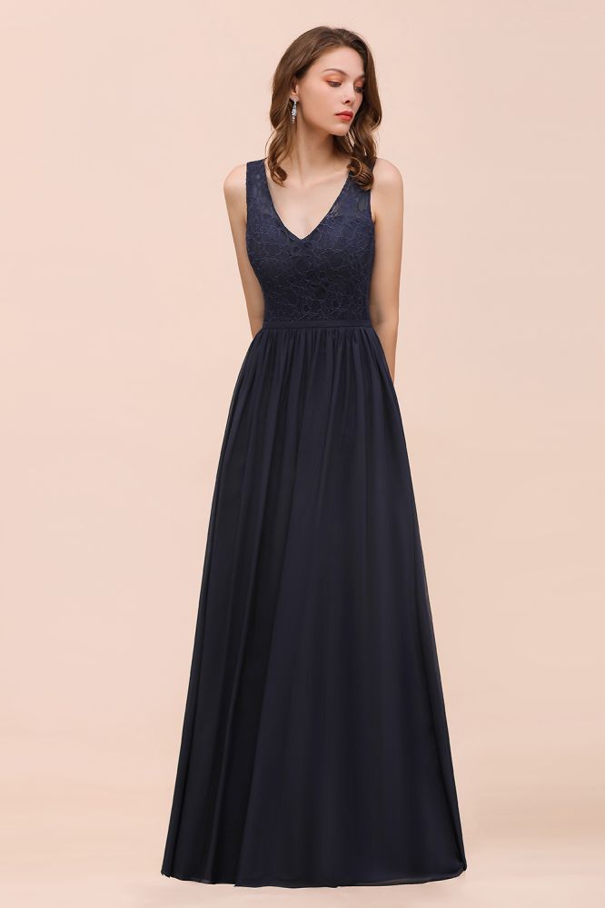 Vestido largo de noche negro sin mangas, corte en A, de gasa, para dama de honor, vestido formal