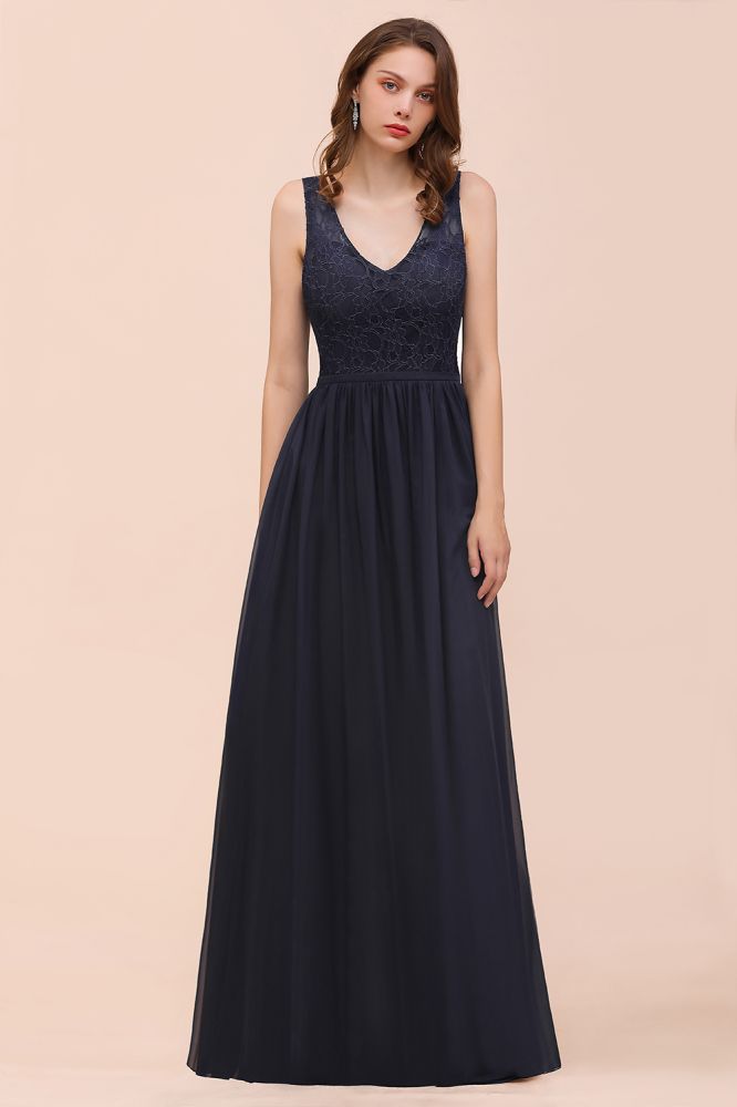 Vestido largo de noche negro sin mangas, corte en A, de gasa, para dama de honor, vestido formal