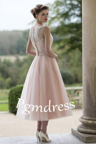 Robe de mariée d'automne sans manches en tulle rose poudré à fleurs, longueur idéale, WD079