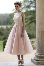Robe de mariée d'automne sans manches en tulle rose poudré à fleurs, longueur idéale, WD079
