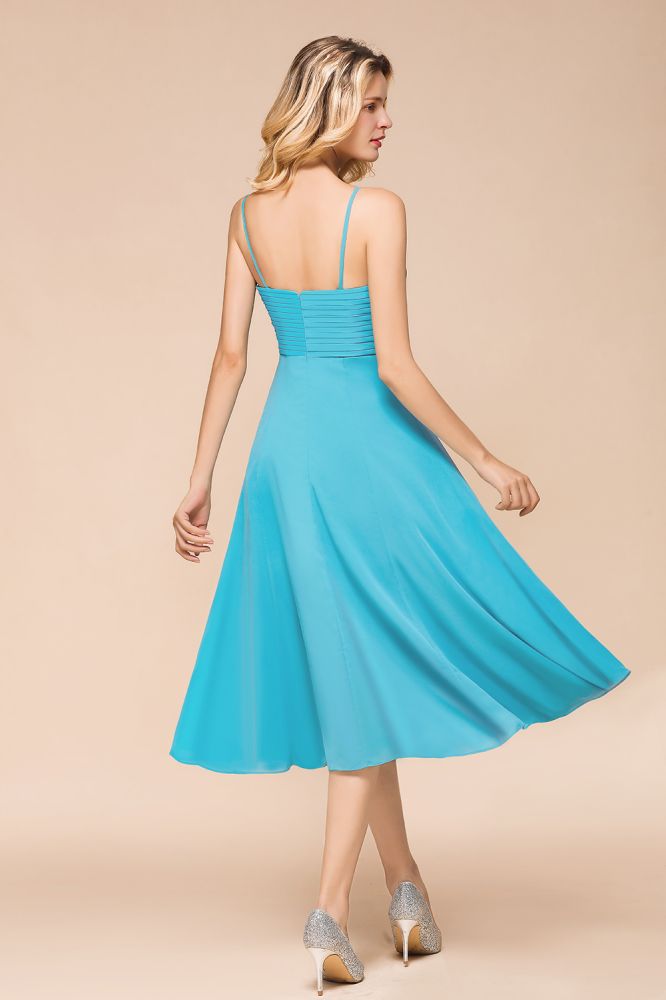 Vestido corto de dama de honor de gasa sin mangas hasta el tobillo, estilo mini, ideal para invitadas a bodas en la playa.