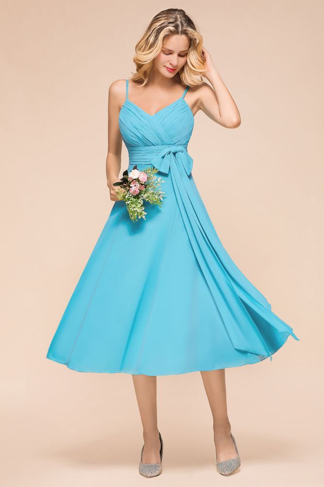 Vestido corto de dama de honor de gasa sin mangas hasta el tobillo, estilo mini, ideal para invitadas a bodas en la playa.