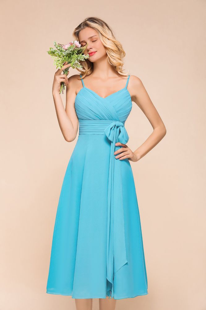 Vestido corto de dama de honor de gasa sin mangas hasta el tobillo, estilo mini, ideal para invitadas a bodas en la playa.