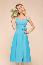 Vestido corto de dama de honor de gasa sin mangas hasta el tobillo, estilo mini, ideal para invitadas a bodas en la playa.