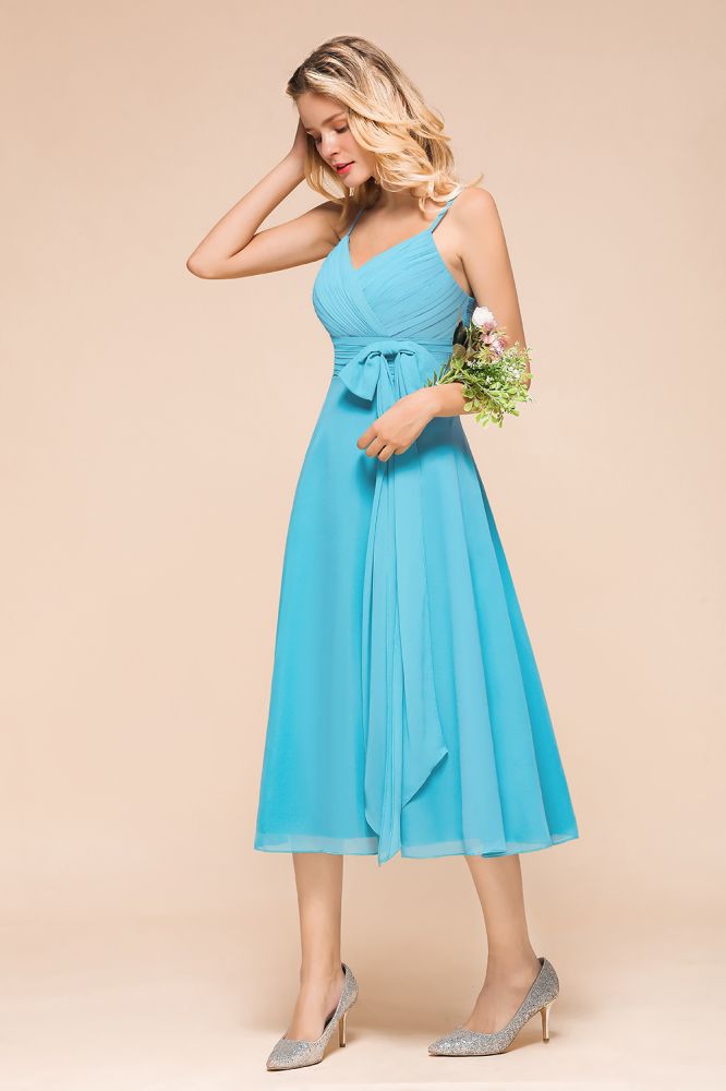 Vestido corto de dama de honor de gasa sin mangas hasta el tobillo, estilo mini, ideal para invitadas a bodas en la playa.