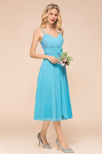 Vestido corto de dama de honor de gasa sin mangas hasta el tobillo, estilo mini, ideal para invitadas a bodas en la playa.