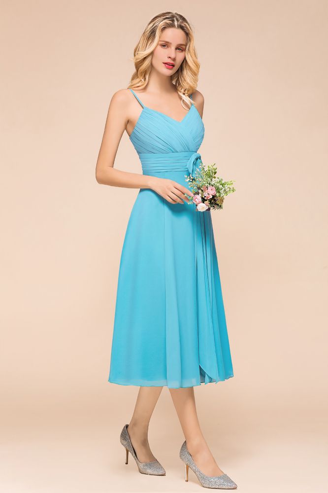 Vestido corto de dama de honor de gasa sin mangas hasta el tobillo, estilo mini, ideal para invitadas a bodas en la playa.