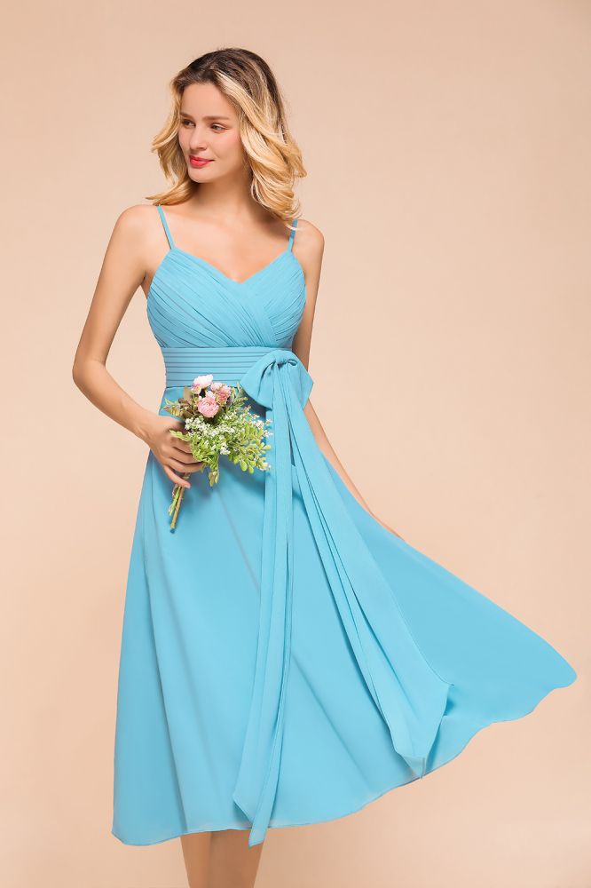 Vestido corto de dama de honor de gasa sin mangas hasta el tobillo, estilo mini, ideal para invitadas a bodas en la playa.