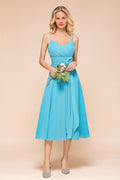 Vestido corto de dama de honor de gasa sin mangas hasta el tobillo, estilo mini, ideal para invitadas a bodas en la playa.