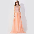 Robe de soirée sans manches en mousseline ornée de perles, col rond, coupe trapèze, robe de demoiselle d'honneur