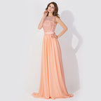 Robe de soirée sans manches en mousseline ornée de perles, col rond, coupe trapèze, robe de demoiselle d'honneur