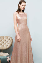 Robes de bal longues sans manches à col rond et sequins