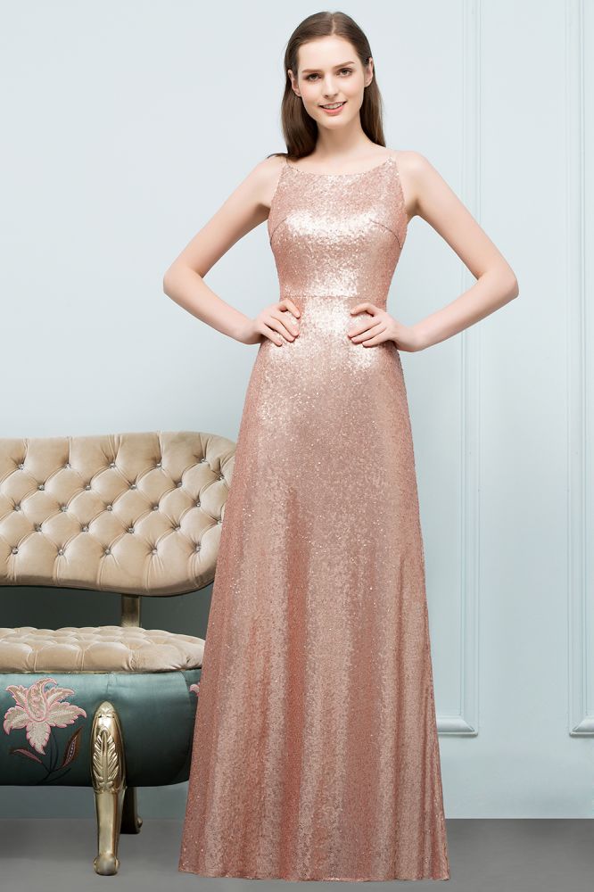 Robes de bal longues sans manches à col rond et sequins