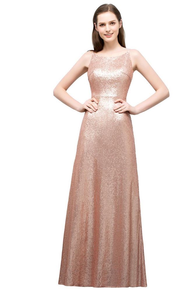 Robes de bal longues sans manches à col rond et sequins