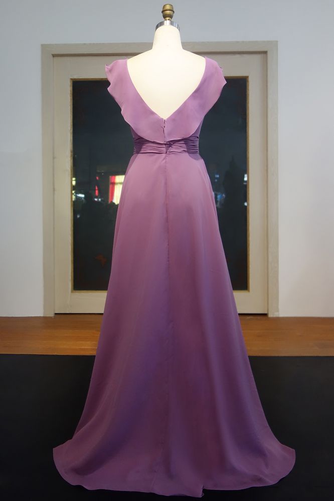 Robes de bal longues sans manches en mousseline à volants, coupe trapèze et col en V, col en V
