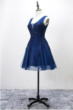 Sleeveless Lace-up Tulle Short homecoming Dress Lace Appliques PG098