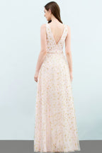 Robes de bal longues sans manches en tulle à col en V et sans manches, ornées d'appliqués