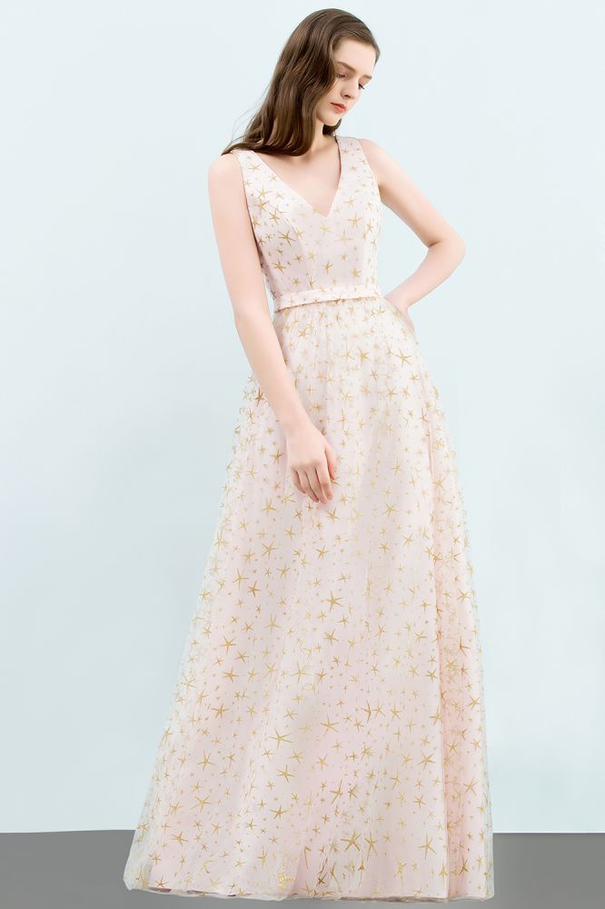 Robes de bal longues sans manches en tulle à col en V et sans manches, ornées d'appliqués