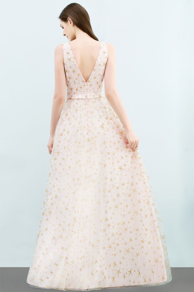 Robes de bal longues sans manches en tulle à col en V et sans manches, ornées d'appliqués