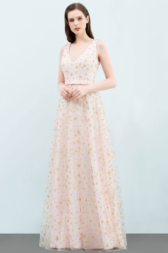 Robes de bal longues sans manches en tulle à col en V et sans manches, ornées d'appliqués
