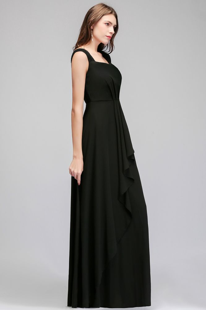 Vestidos de dama de honor negros de gasa sin mangas con volantes