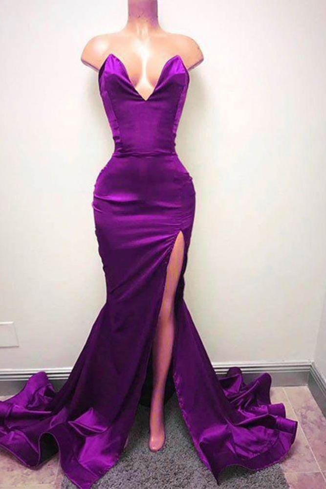 Sleeveless Sweetheart Front-Split Chic Sweep-Train Formal Dresses