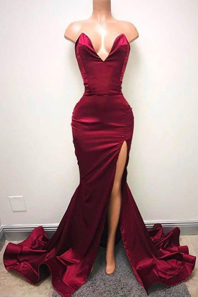 Sleeveless Sweetheart Front-Split Chic Sweep-Train Formal Dresses