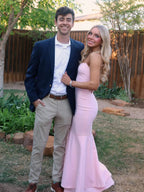 Spade | Pink Spaghetti Straps Mermaid Satin Long Prom Dress